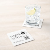 Firmenlogo Scan Menü QR Code Runder Text Business Rechteckiger Pappuntersetzer (Vor Ort)