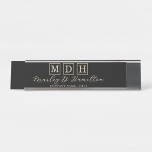 Firmenlogo Schwarz Gold Schreibtischnamensplakette