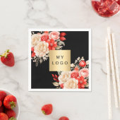 Firmenlogo schwarz-rote Elfenbeinflorale Serviette (Beispiel)