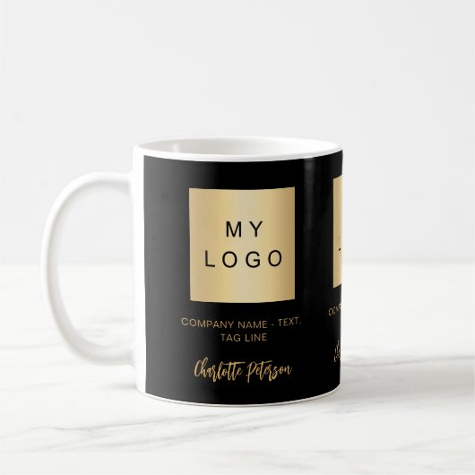 Firmenlogo, schwarze Goldschrift Kaffeetasse (Links)