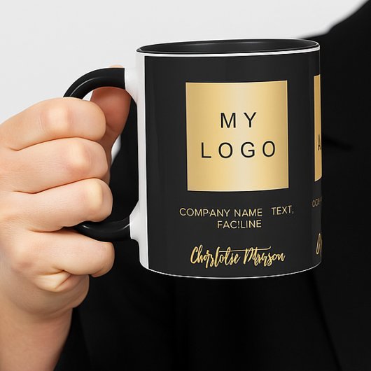 Firmenlogo, schwarze Goldschrift Tasse