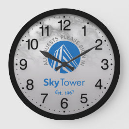 Firmenlogo Schwarzer grauer Marmorname Sky Tower Große Wanduhr