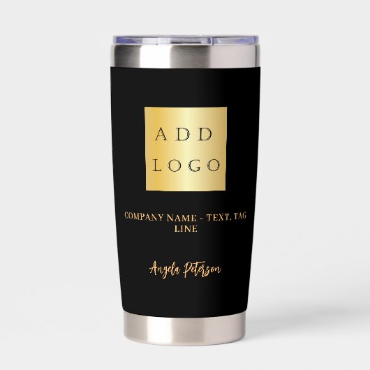 Firmenlogo, schwarzes Gold Thermobecher (Vorderseite)