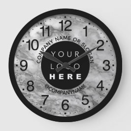 Firmenlogo Silbergraue Marmorbezeichnung Slogan Große Wanduhr