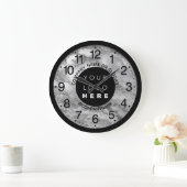 Firmenlogo Silbergraue Marmorbezeichnung Slogan Große Wanduhr (Zuhause)