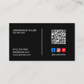 Firmenlogo Social Media QR Code Black Elegant Visitenkarte (Rückseite)