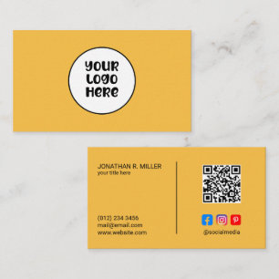 Firmenlogo Social Media QR Code Gelb Elegant Visitenkarte