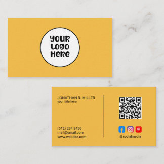 Firmenlogo Social Media QR Code Gelb Elegant Visitenkarte