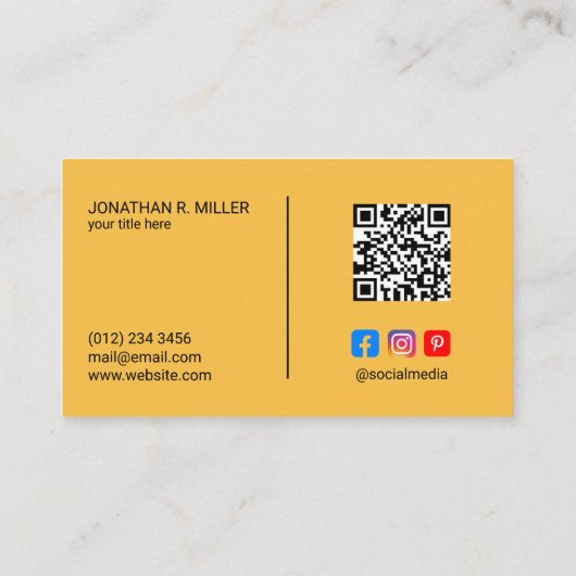 Firmenlogo Social Media QR Code Gelbe Elegante Visitenkarte (Rückseite)