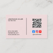 Firmenlogo Social Media QR Code Rosa Elegant Visitenkarte (Rückseite)