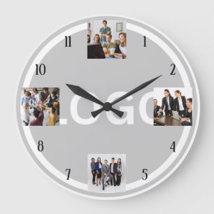 Firmenlogo Team Foto Collage Modern Große Wanduhr