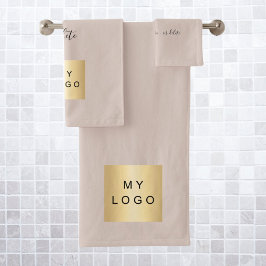 Firmenlogo Text Business Beige Badhandtuch Set