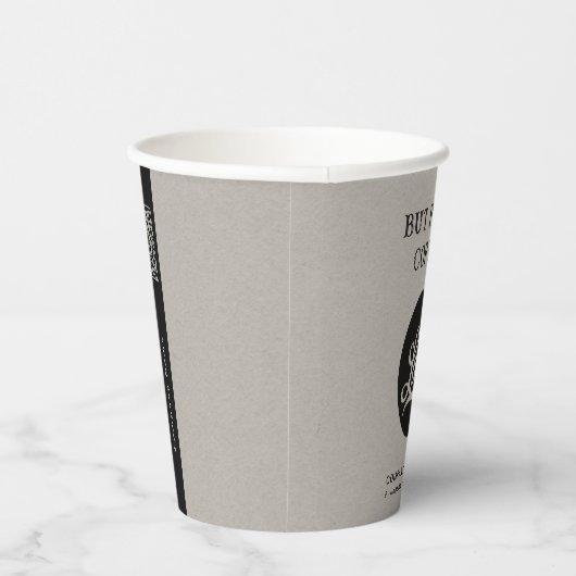 Firmenlogo, Text, QR-Code, Beige-Kaffee Pappbecher (Rechts)