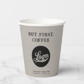 Firmenlogo, Text, QR-Code, Beige-Kaffee Pappbecher (Vorderseite)
