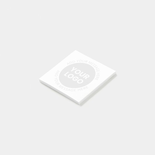 Firmenlogo und bearbeitbarer Text weiß & grau Post-it Klebezettel (angewinkelt)