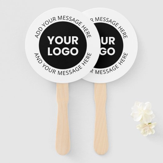 Firmenlogo und bearbeiteter Text, weiß und schwarz Fächer (Vorne und Hinten)