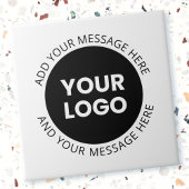 Firmenlogo und bearbeiteter Text, weiß und schwarz Fliese