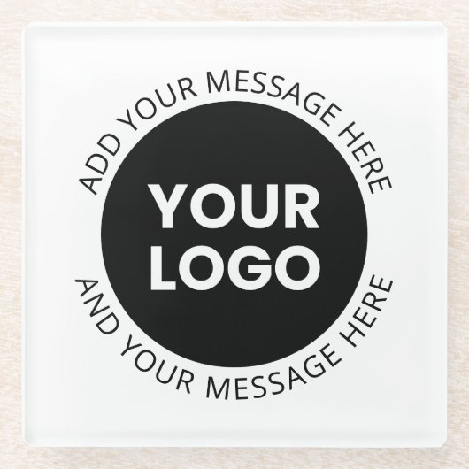 Firmenlogo und bearbeiteter Text, weiß und schwarz Glasuntersetzer (Vorderseite)