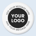 Firmenlogo und bearbeiteter Text, weiß und schwarz Magnet<br><div class="desc">Ihr eigenes Logo und Text in einem Kreis geschrieben.</div>