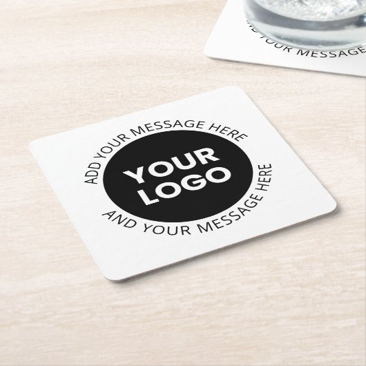 Firmenlogo und bearbeiteter Text, weiß und schwarz Rechteckiger Pappuntersetzer (angewinkelt)