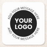 Firmenlogo und bearbeiteter Text, weiß und schwarz Rechteckiger Pappuntersetzer<br><div class="desc">Ihr eigenes Logo und Text in einem Kreis geschrieben.</div>