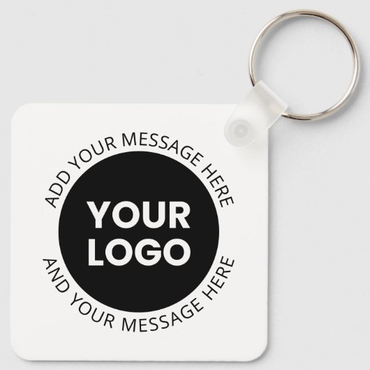 Firmenlogo und bearbeiteter Text, weiß und schwarz Schlüsselanhänger (Rückseite)