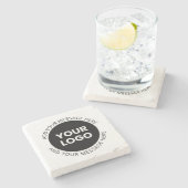 Firmenlogo und bearbeiteter Text, weiß und schwarz Steinuntersetzer (Seitenansicht)