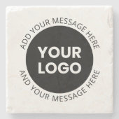 Firmenlogo und bearbeiteter Text, weiß und schwarz Steinuntersetzer (Vorderseite)