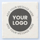 Firmenlogo und bearbeiteter Text, weiß und schwarz Steinuntersetzer<br><div class="desc">Ihr eigenes Logo und Text in einem Kreis geschrieben.</div>