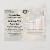 Firmenlogo und Foto Save the Date Ankündigungspostkarte (Rückseite)