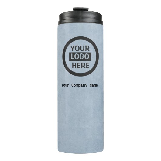 Firmenlogo und Informationen | Blue Background auf Thermosbecher (Vorderseite)