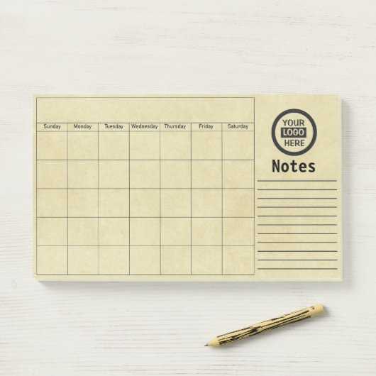 Firmenlogo und Informationen | Gelber Hintergrund Post-it Klebezettel (Auf Schreibtisch)