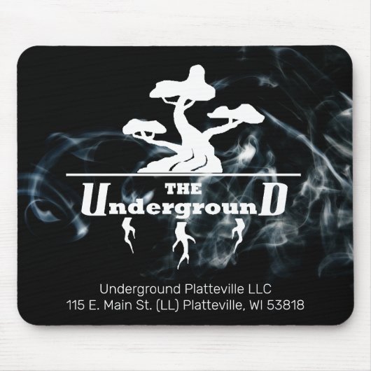 Firmenlogo und Infos mit schwarzem Rauch-Hintergru Mousepad (Vorne)