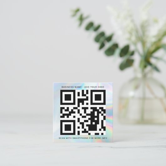 Firmenlogo und QR-Code DIY Holografisch Quadratische Visitenkarte (Stehend Vorderseite)