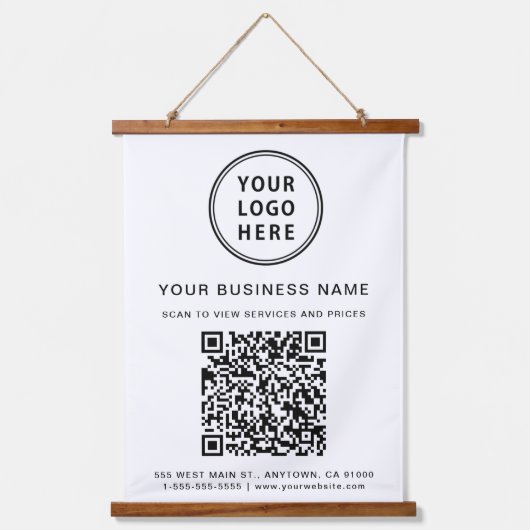 Firmenlogo und QR-Code Wandteppich Mit Holzrahmen (Vorderseite)