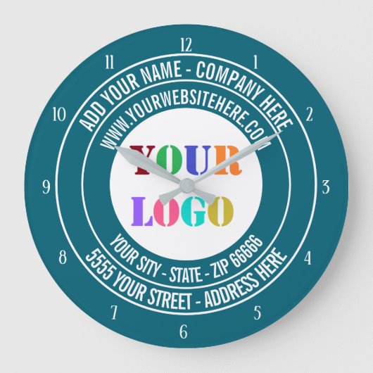 Firmenlogo und Textsperre - Ihre Farben Große Wanduhr (Vorderseite)