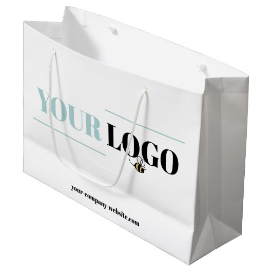 Firmenlogo und Website - Kundenspezifische Werbung Große Geschenktüte (Vorderseite Schrägansicht)