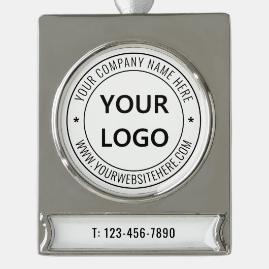 Firmenlogo und Weihnachtsvorlage für den Text Banner-Ornament Silber (Vorderseite)