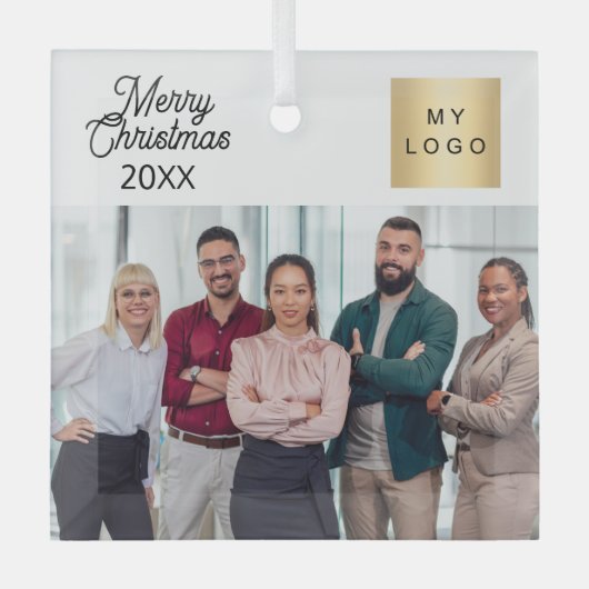 Firmenlogo Weihnachten Modernes Foto Ornament Aus Glas (Vorderseite)