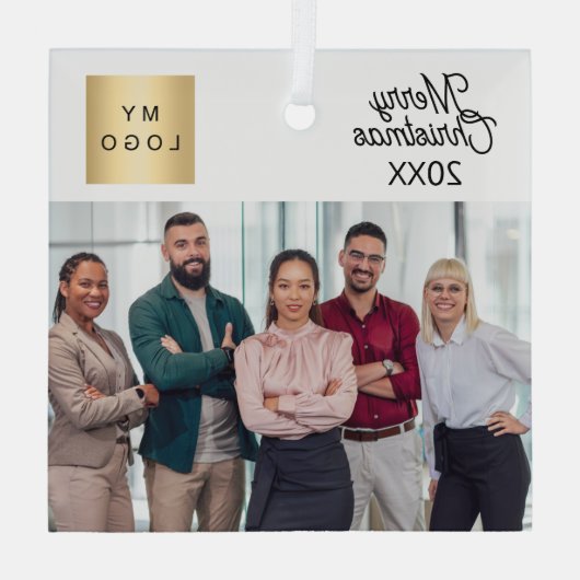 Firmenlogo Weihnachten Modernes Foto Ornament Aus Glas (Rückseite)