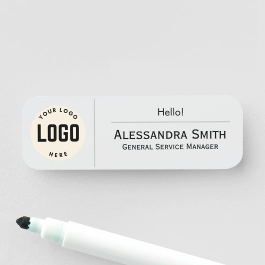 Firmenlogos, graufarbig bedruckte Kunststoffmitarb Namensschild (Beispiel)