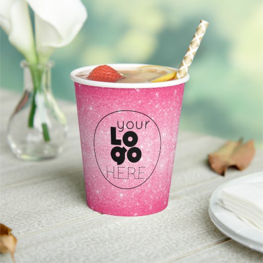 Firmenlogos - Hot-Pink-Glitzer-Papier-Party-Cup Pappbecher (In Situ)