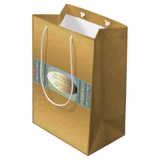 Firmenname/Anschrift Floral & Golden Gift Bag Mittlere Geschenktüte (Rückseite Schrägansicht)