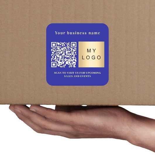 Firmenname dunkelblaues Logo qr Code Quadratischer Aufkleber