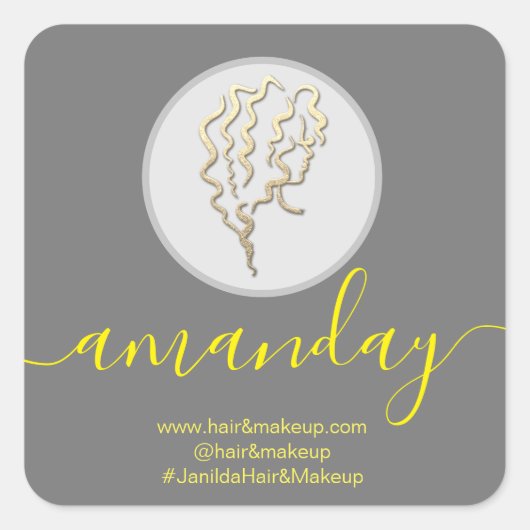 Firmenname Friseur Makeup Grau Quadratischer Aufkleber (Vorderseite)