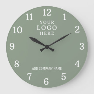 Firmenname Geschäftslogo Branded Salbeigrün Große Wanduhr