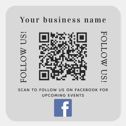 Firmenname grau qr Code Facebook Quadratischer Aufkleber (Vorderseite)