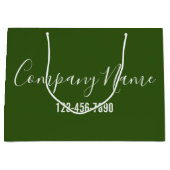 Firmenname Grün und Weiß-Script-Telefonnummer Große Geschenktüte (Vorderseite)