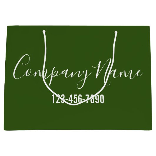 Firmenname Grün und Weiß-Script-Telefonnummer Große Geschenktüte (Vorderseite)