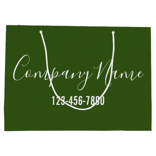 Firmenname Grün und Weiß-Script-Telefonnummer Große Geschenktüte (Rückseite)